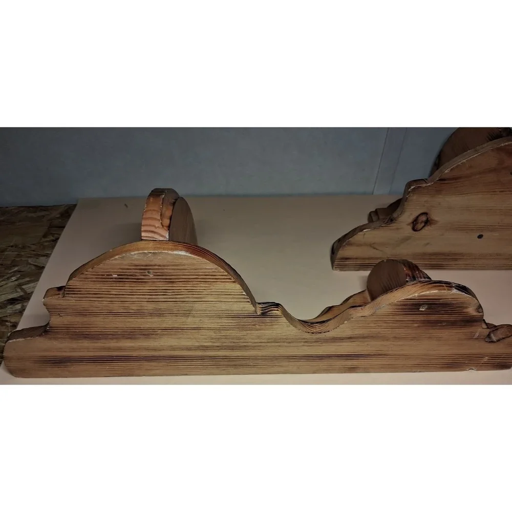 2 Vintage Carved Wood Corner Wall Shelfs W/Two Tiers